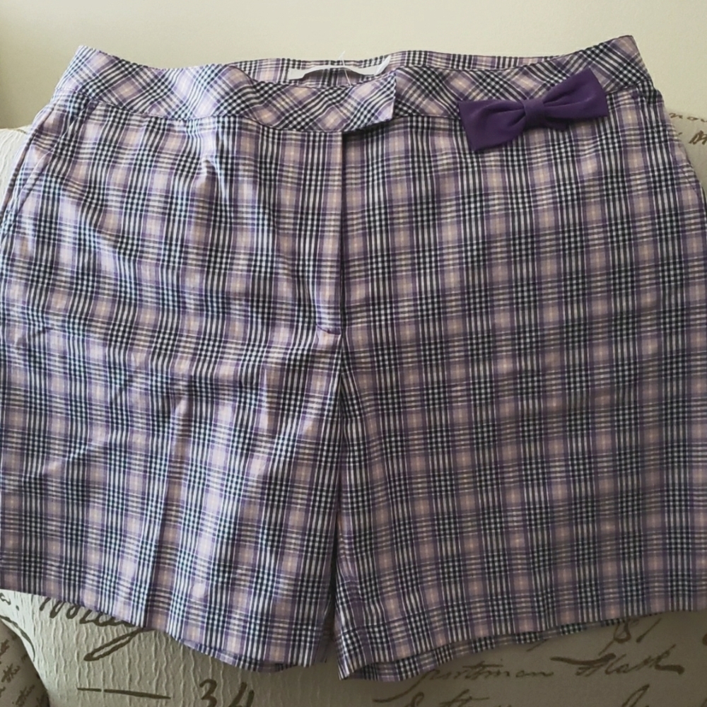 Lady Hagen Purple Plaid Athletic Golf Shorts with Bow Accent